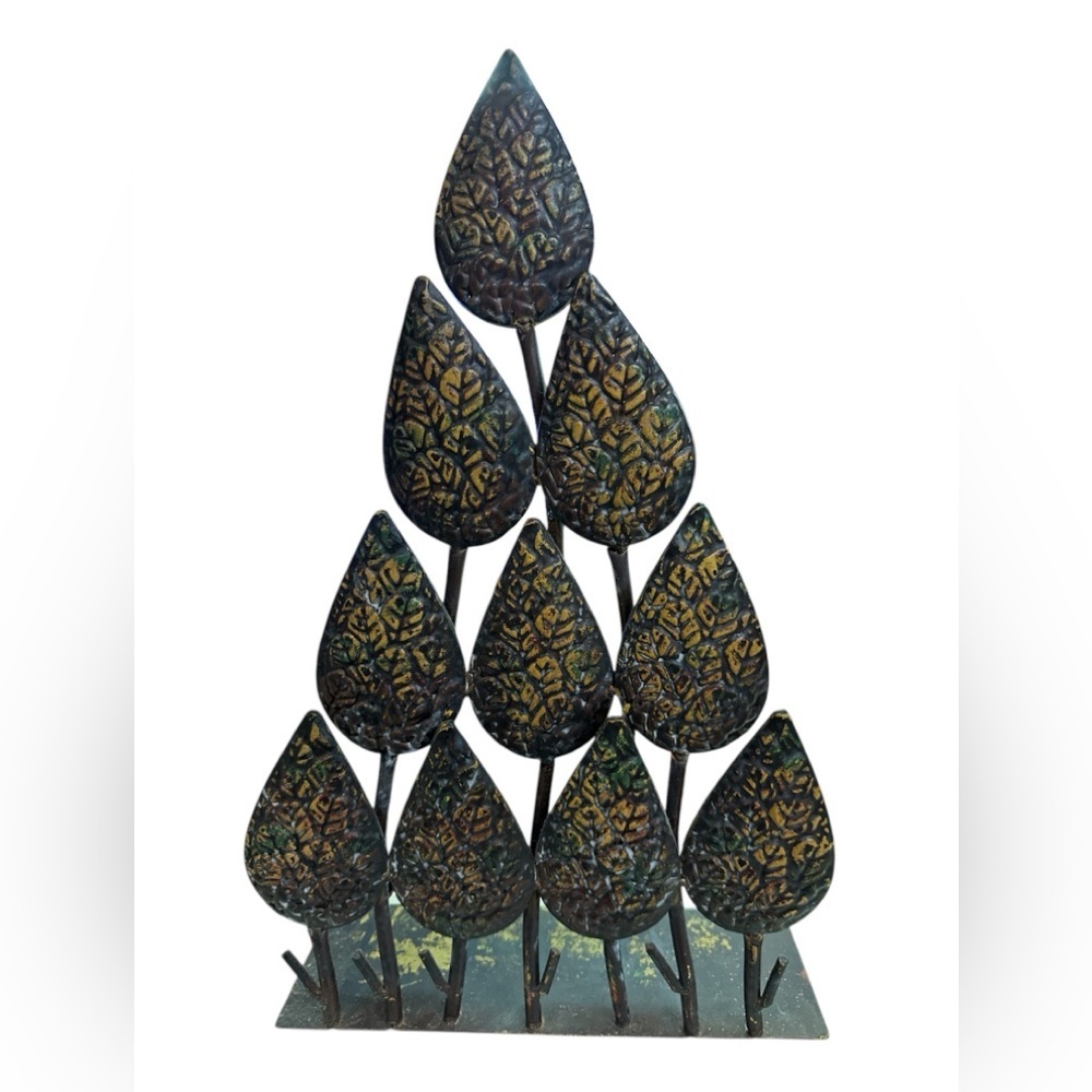 Candle Holder Mid Century Metal Rustic Leaves Sculpture Vintage 18.5"